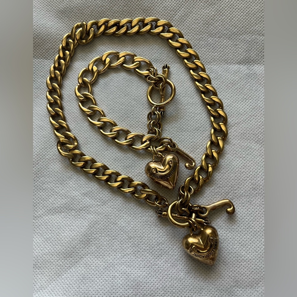 Juicy Couture Y2K Gold Starter Charm Necklace & Bracelet Set